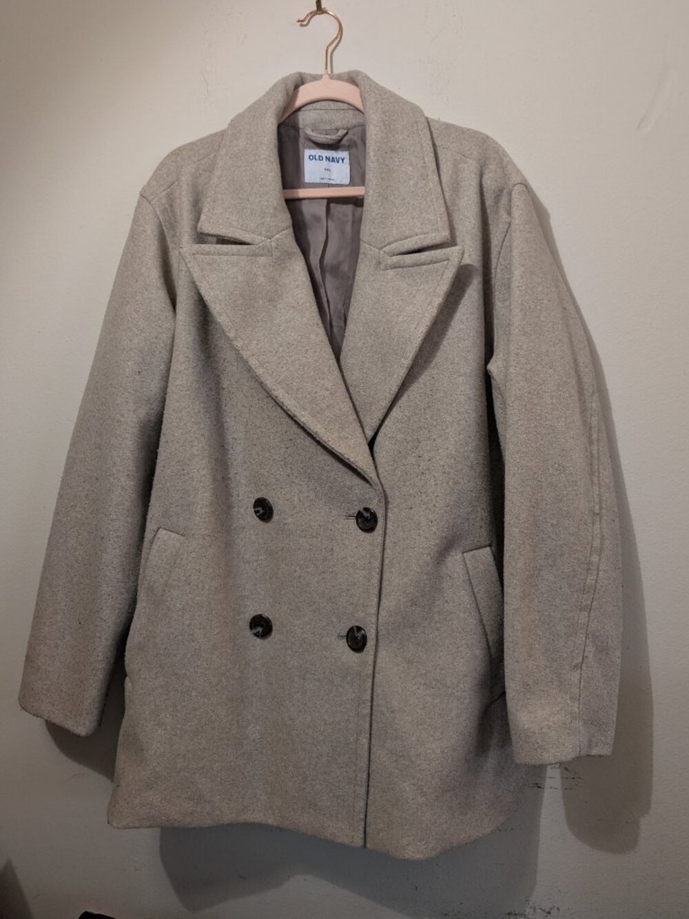 Tan Beige Lined Peacoat Jacket with Pockets Old Navy Size XXL